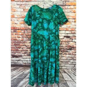 Blue Ginger Hawaiian dress blue green midi short sleeve women's Small